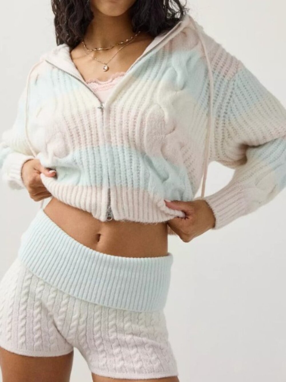 Cabin Fever Zip Sweater and Fold Over Shorts Size: S or M